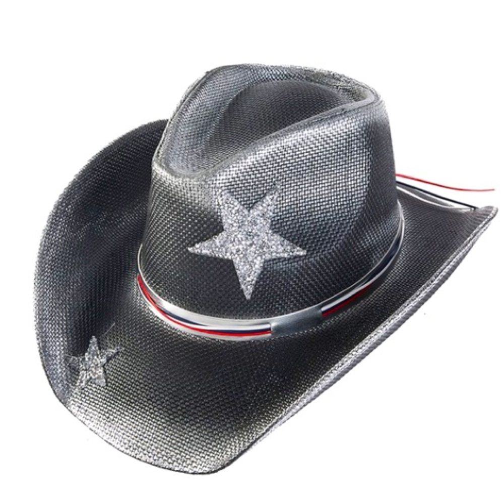 Black & Silver Straw Star Cowboy Western Fedora Hat